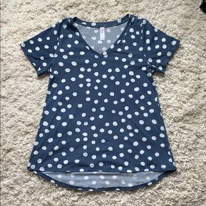 LuLaRoe Christy T Small EUC blue white polka dots